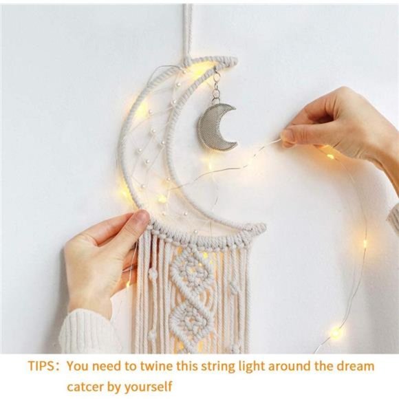 Macrame Woven Wall Hanging Moon Dream Catcher- Boho Chic Bohemian Home Decor - Picture 5 of 6